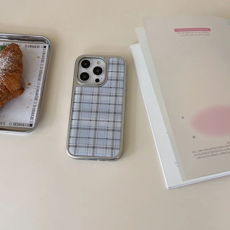 Phone Cases Y2K - Kore Tarzı Epoksi Mavi Ekose Desenli