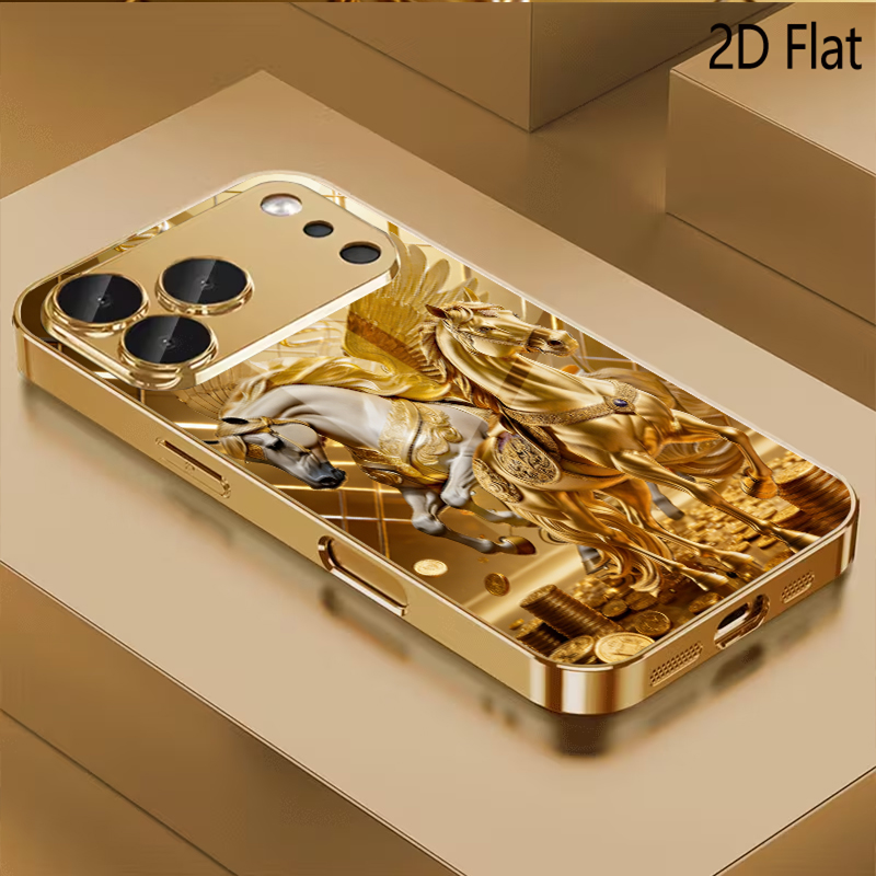 Phone Cases With Camera Cover - İki At Desenli Temperli Cam Tasarım