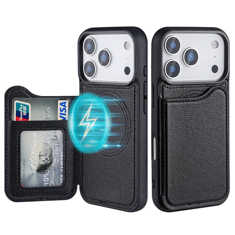 Flip Leather Case - Magsafe Manyetik Kapaklı Deri Cüzdan Kartlıklı