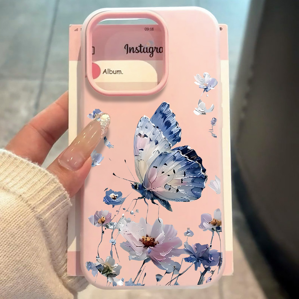 Phone Cases Blue - Suluboya Mavi Mor Kelebek Çiçek Desenli