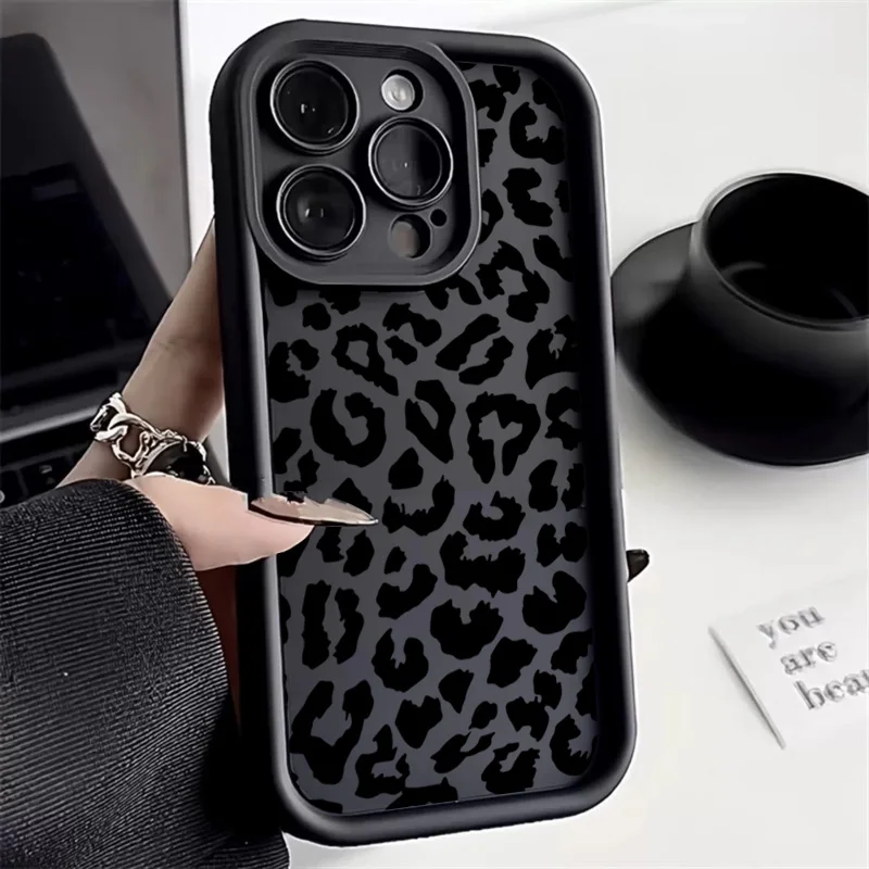 Phone Cases Dior - Siyah Leopar Desenli Silikon Telefon Kılıfı