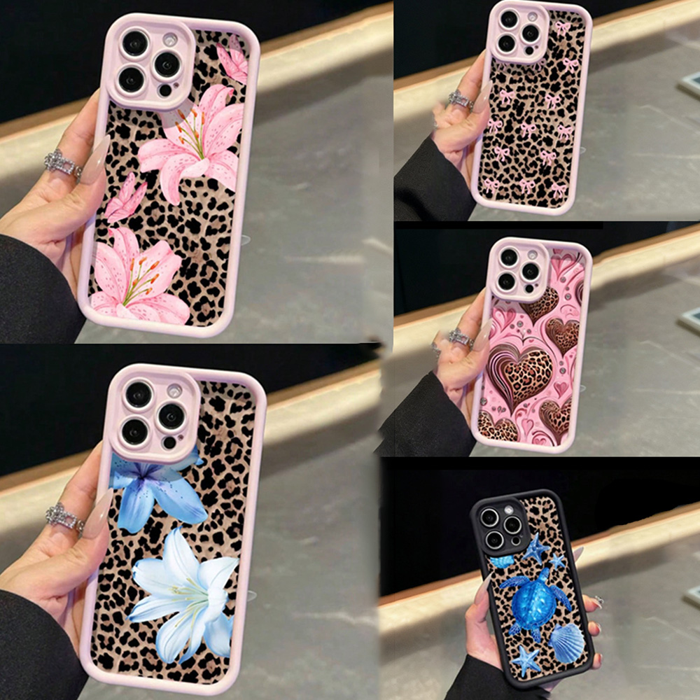 Phone Cases Leopard Print - Pembe Fiyonk Zambak Çiçeği Leopar Desenli