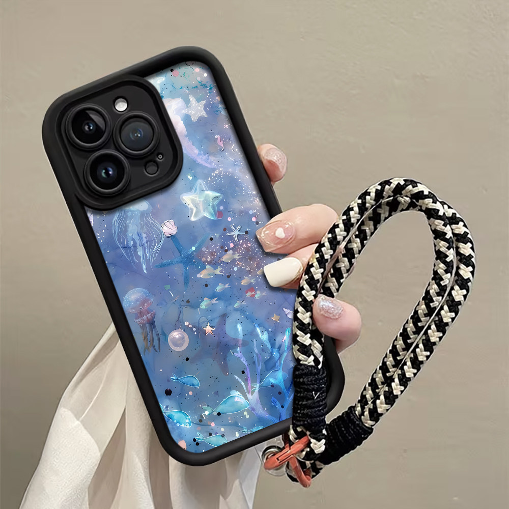 Phone Cases Blue - Mavi Mor Denizanası Askılı İp Telefon