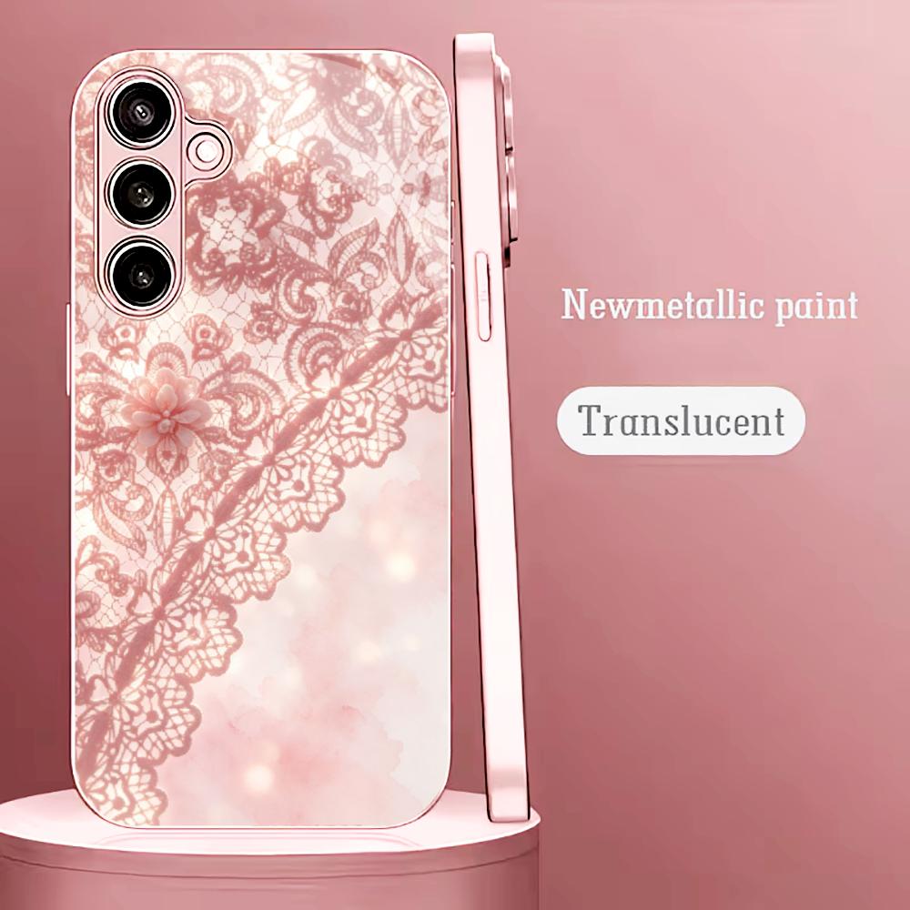 Phone Cases Quad Lock - Zarif Pembe dantel desenli telefon kılıfı