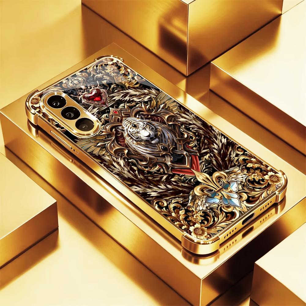 Phone Cases Quad Lock - Çiçekli Altın Kaplan desenli moda telefon