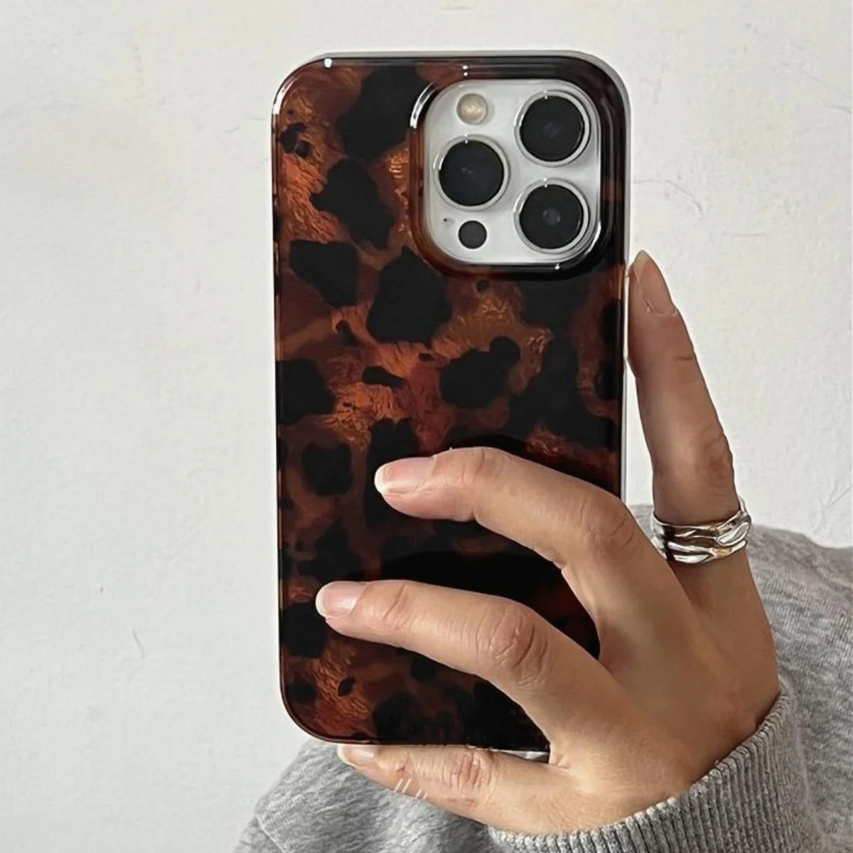 Phone Cases Leopard Print - Retro Amber Dokulu Lazer Telefon Kılıfı