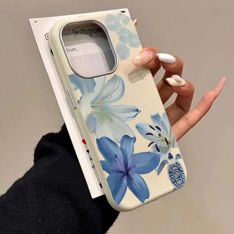 Phone Cases Blue - Şık Mavi Zambak Desenli Telefon Kılıfı