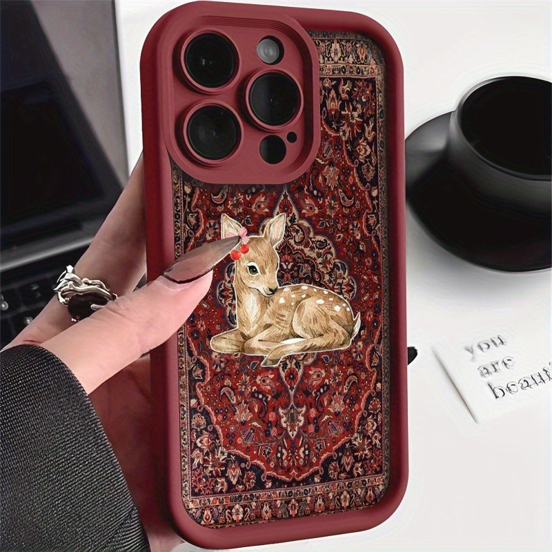 Phone Cases Red Deer - Vintage Kırmızı Çiçekli Geyik Desenli Yüksek