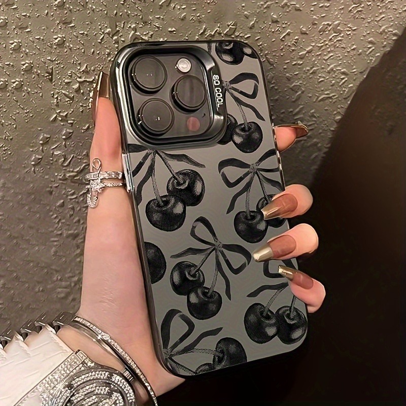 Phone Cases Pinterest - Siyah Fiyonklu Kiraz Desenli Elektrokaplama Lazer