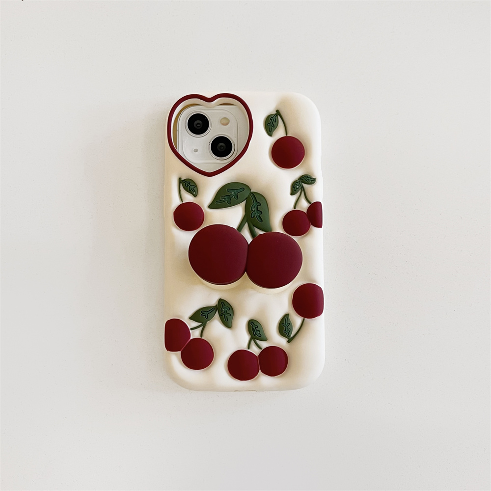 Phone Cases Dior - Komik Karikatür 3D Kiraz Desenli Standlı