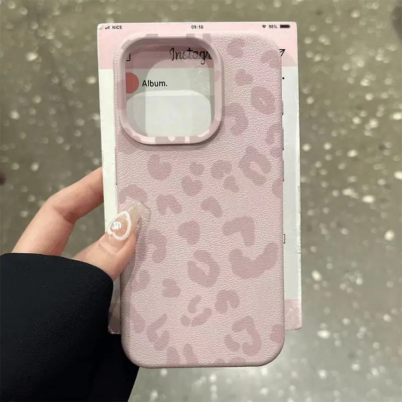 Phone Cases Leopard Print - Pembe Leopar Baskı Lichee Desen Silikon