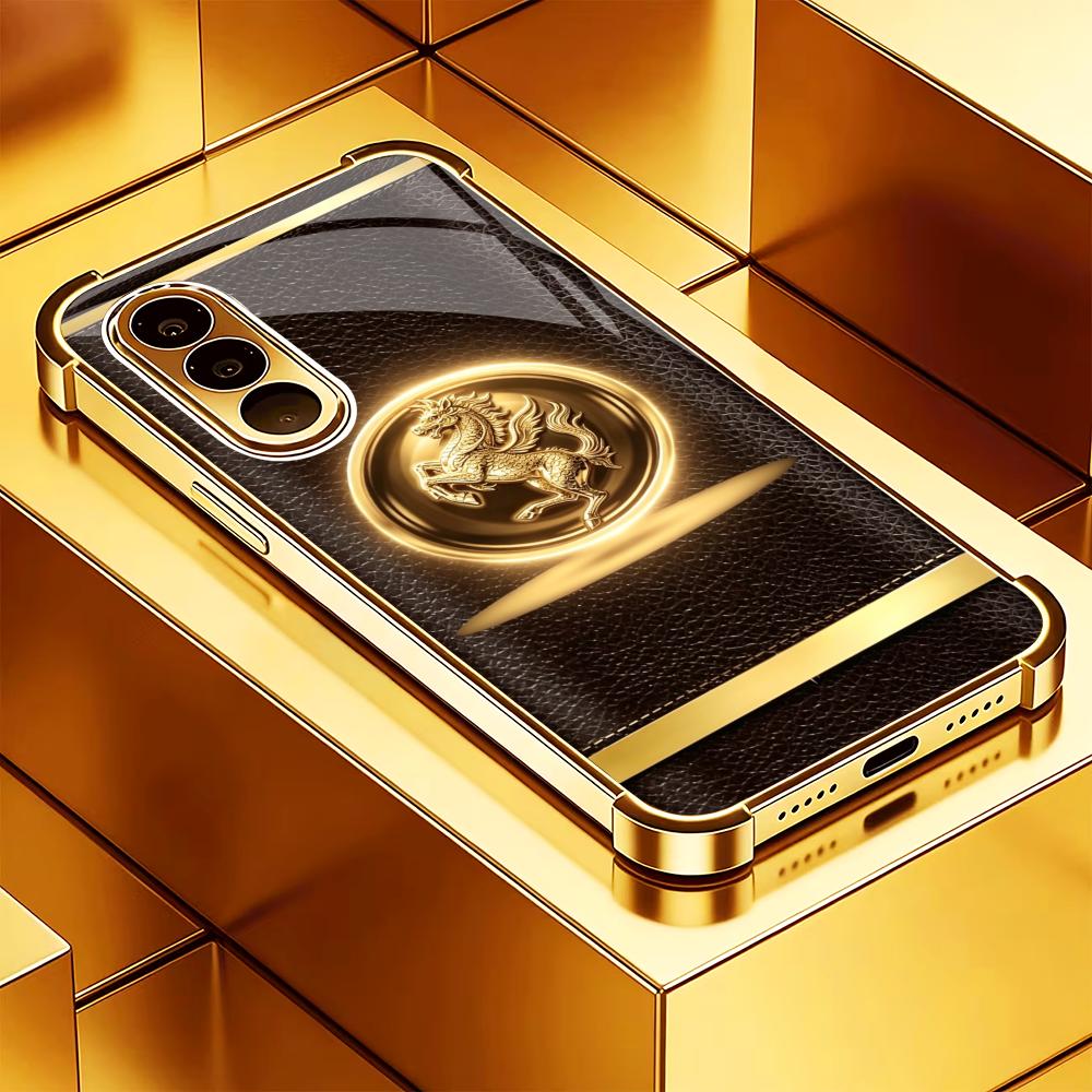 Phone Cases Quad Lock - Üst düzey kahverengi altın at desenli