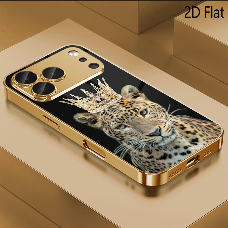 Phone Cases With Camera Cover - Leopar Kralı Desenli temperli cam tasarım