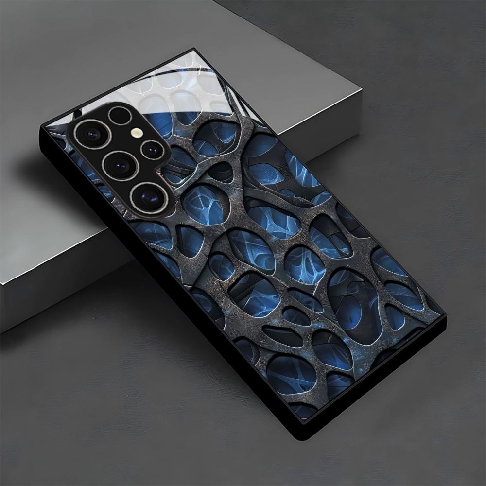 Phone Cases Blue - Soğuk mavi petek desenli cam telefon