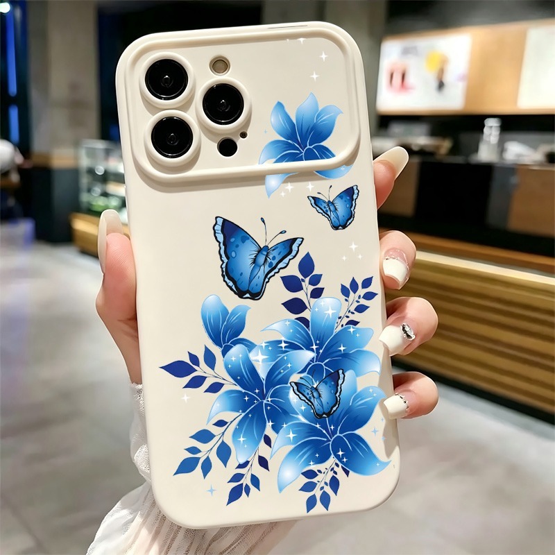 Phone Cases Blue - Mavi Kelebek Çiçek Desenli Telefon Kılıfı