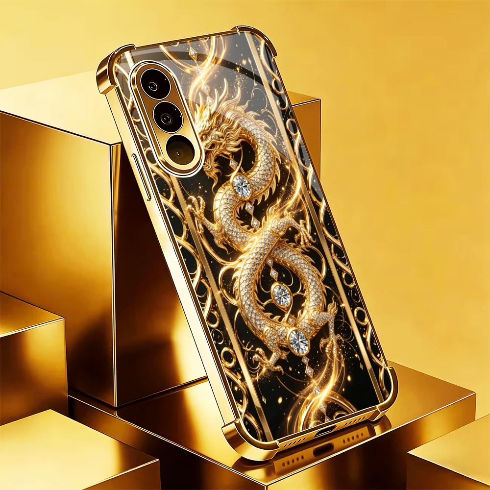 Phone Cases Quad Lock - Üst düzey altın ejderha desenli telefon