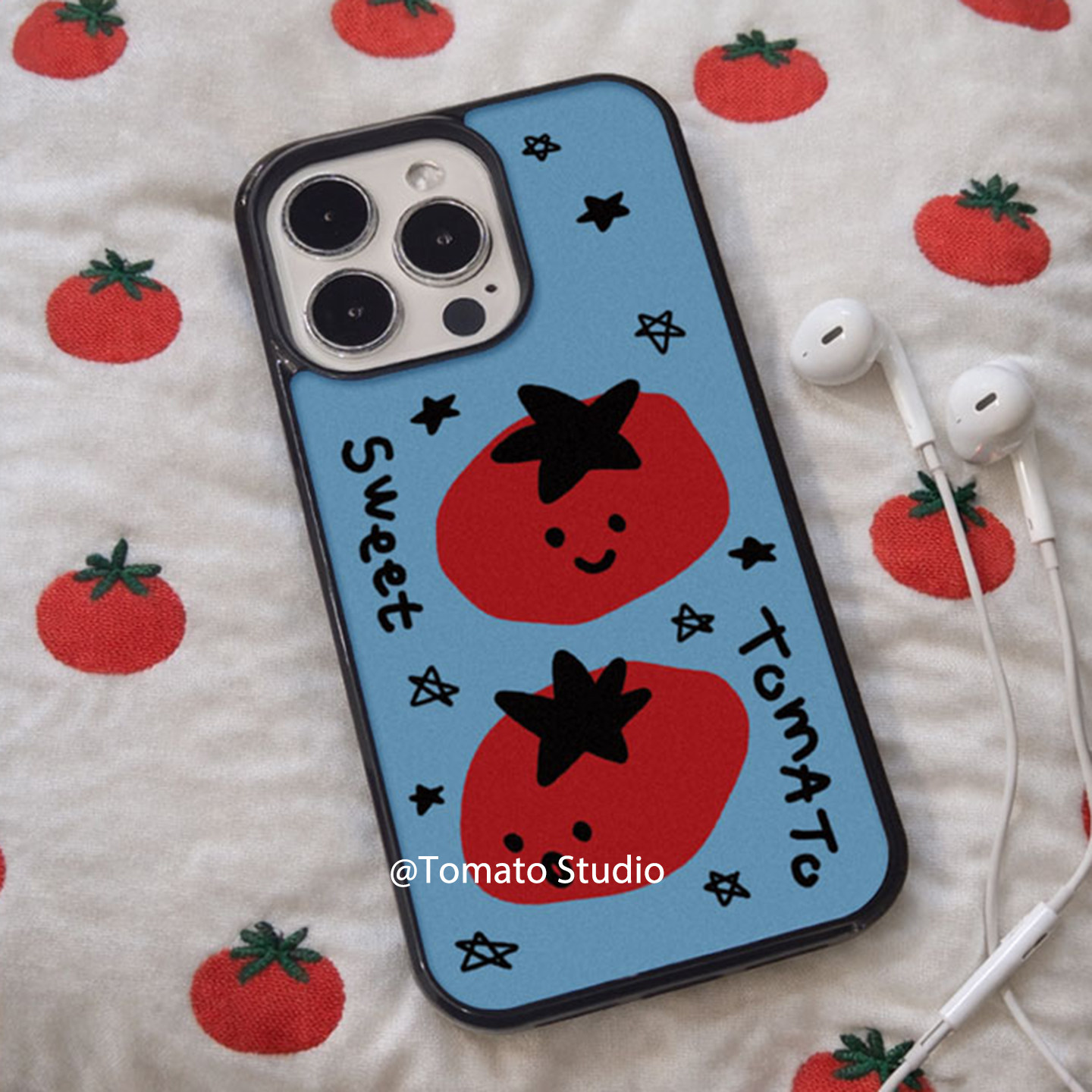 Phone Cases Blue - Kore Tarzı Güzel Grafiti Domates Desenli