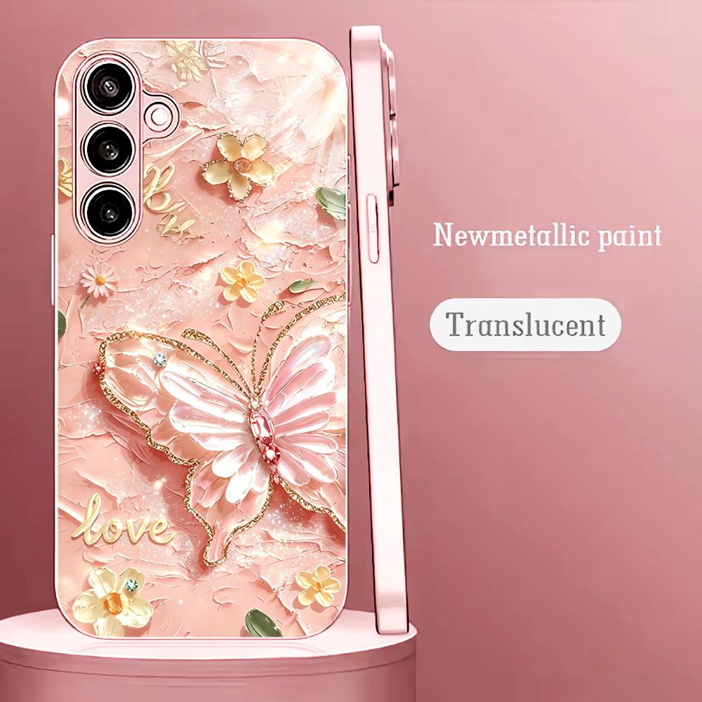 Phone Cases Quad Lock - Pembe Simli Kelebek Desenli Moda telefon