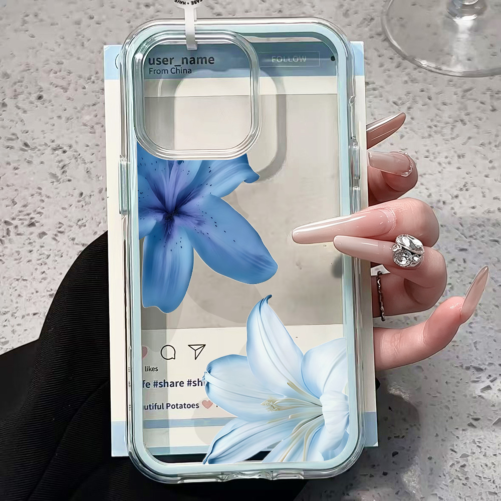 Mavi Zambak Çiçekli Şeffaf Tel - Phone Cases Blue incelemesi ve fiyatı
